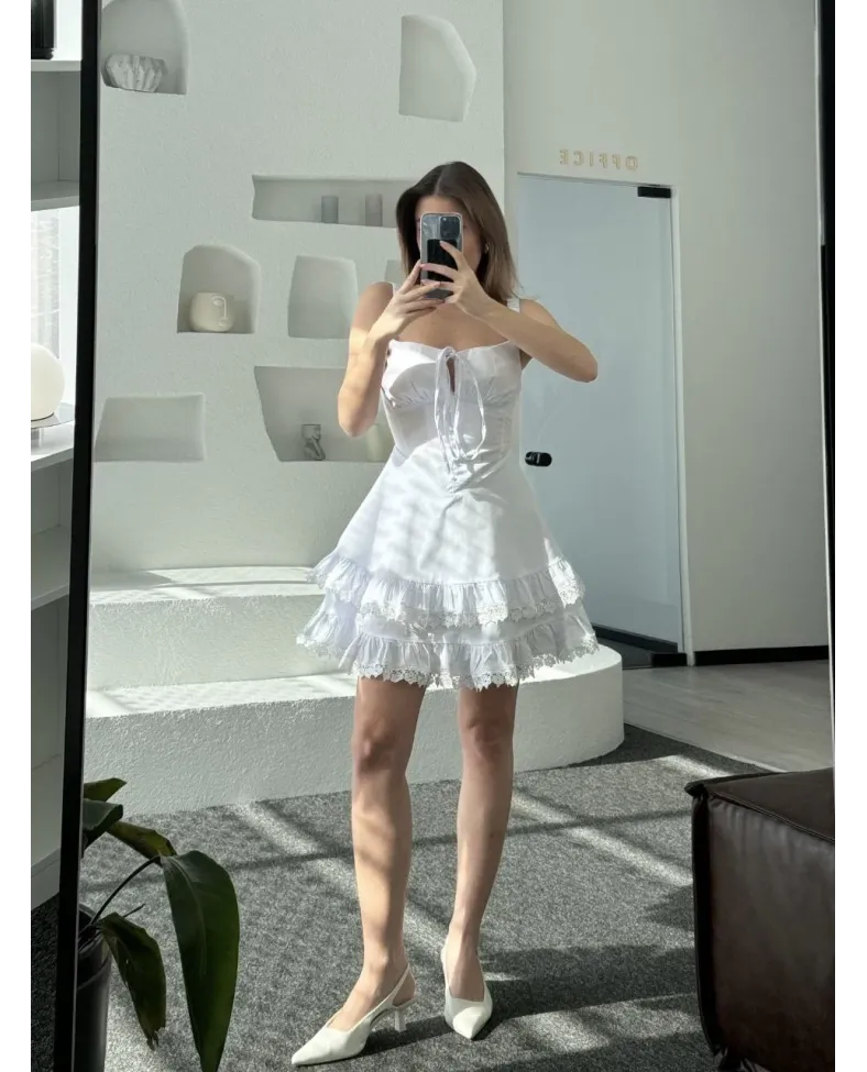 Mini Askılı Elbise - Beyaz