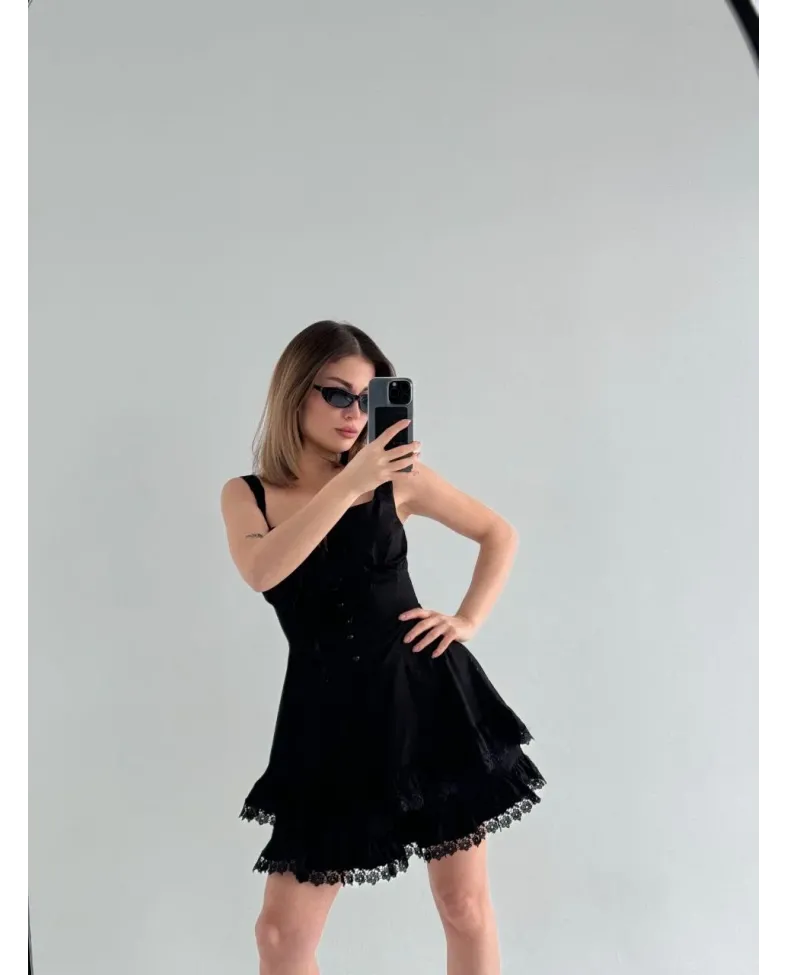 Kadın Mini Askılı Elbise - Siyah