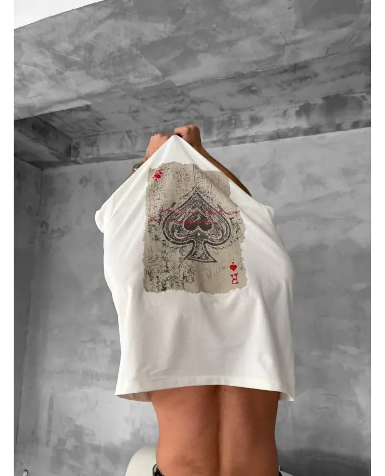 ERKEK Ön ve Arka Baskılı Oversize Bisiklet Yaka - Beyaz