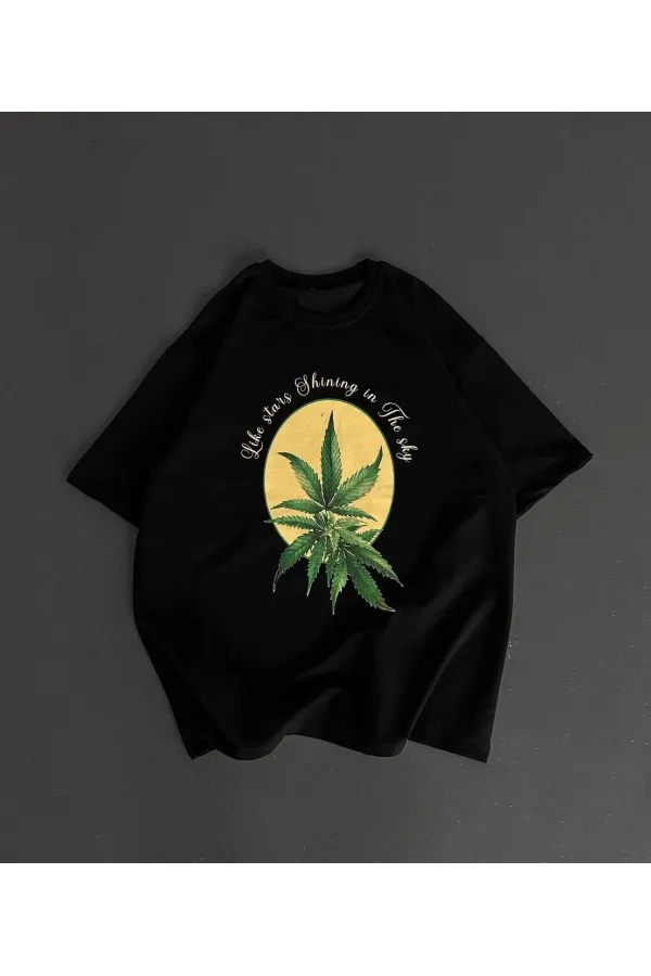 ERKEK  Baskılı Oversize Bisiklet Yaka T-shirt- Siyah