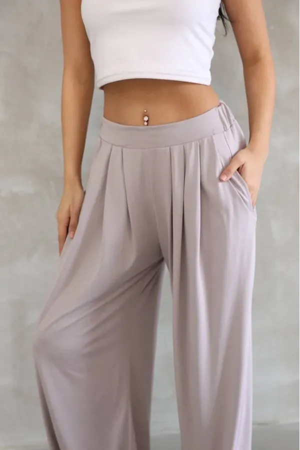 Osy Modal Yumuşak Dokulu Kadın Kumaş Boru Paça Salaş Eşofman - Bej