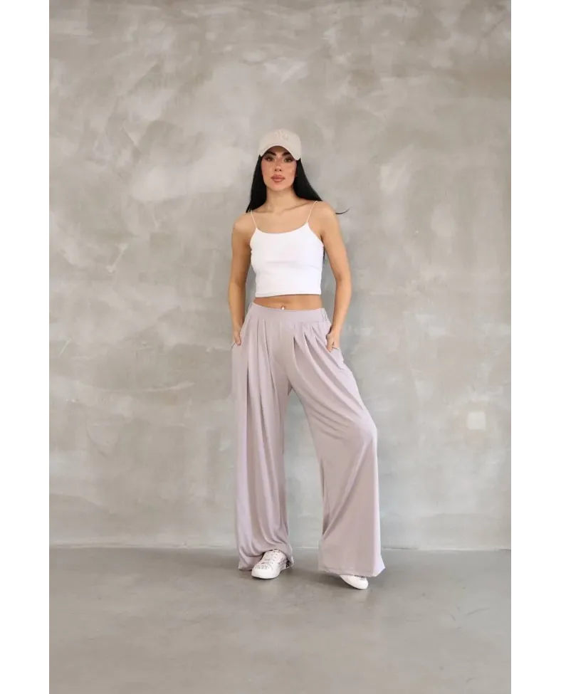 Osy Modal Yumuşak Dokulu Kadın Kumaş Boru Paça Salaş Eşofman - Bej