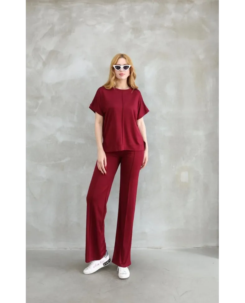 Kadın Osy Modal Yumuşak dokulu Bisiklet Yaka Kısa Kollu Alt-Üst Takım - Bordo Somersan Giyim | Kadın, Erkek ve Çocuk Moda