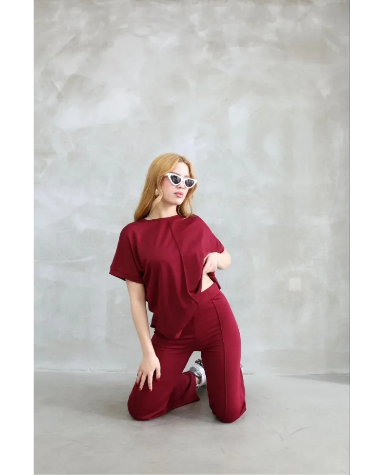 Kadın Osy Modal Yumuşak dokulu Bisiklet Yaka Kısa Kollu Alt-Üst Takım - Bordo Somersan Giyim | Kadın, Erkek ve Çocuk Moda