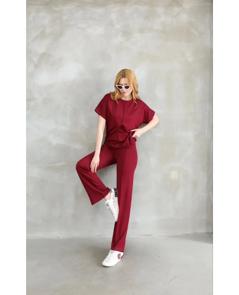 Kadın Osy Modal Yumuşak dokulu Bisiklet Yaka Kısa Kollu Alt-Üst Takım - Bordo Somersan Giyim | Kadın, Erkek ve Çocuk Moda