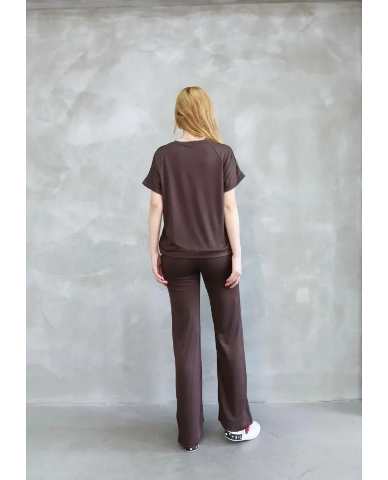 Osy Modal Yumuşak dokulu Bisiklet Yaka Kısa Kollu Takım - Kahverengi