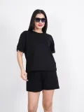 Osy Modal yumuşak dokulu Kumaş Kadın Bisiklet Yaka T-shirt Kısa Şort İkili Takım - Siyah