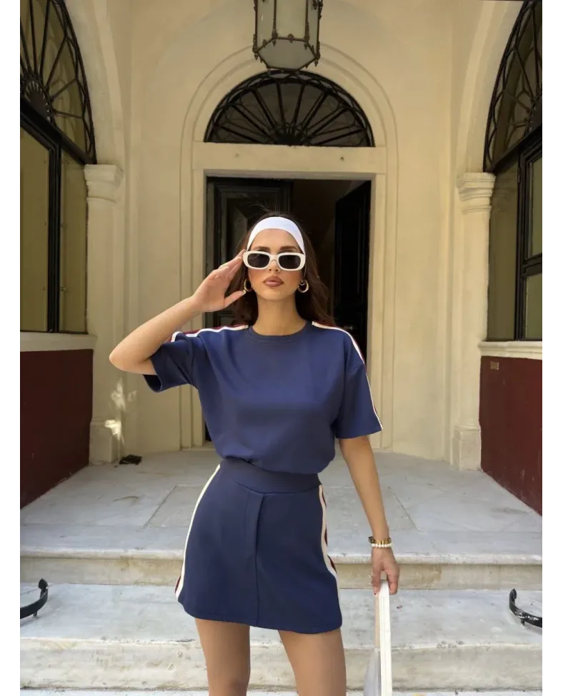 Osy Modal yumuşak dokulu Kadın Parçalı Bisiklet Yaka Mini Şortlu Etek İkili - Lacivert