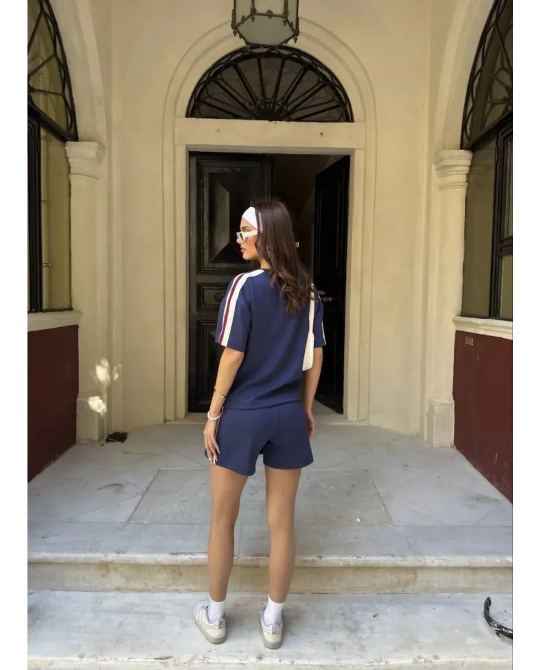 Osy Modal yumuşak dokulu Kadın Parçalı Bisiklet Yaka Mini Şortlu Etek İkili - Lacivert