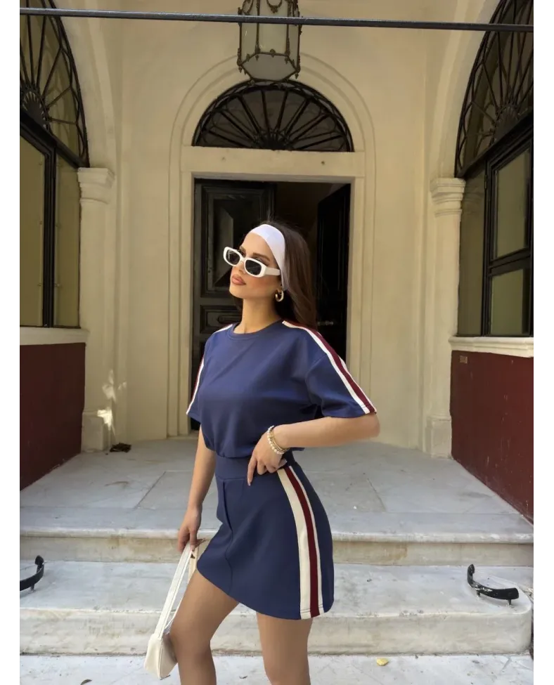 Osy Modal yumuşak dokulu Kadın Parçalı Bisiklet Yaka Mini Şortlu Etek İkili - Lacivert