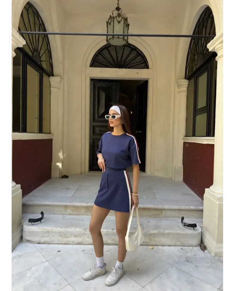 Osy Modal yumuşak dokulu Kadın Parçalı Bisiklet Yaka Mini Şortlu Etek İkili - Lacivert