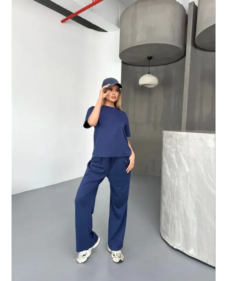 Kadın Osy Modal Yumuşak Dokulu Kumaş Kısa Kollu Bluz Rahat Pantolon ikili Takım- Lacivert Somersan Giyim | Kadın, Erkek ve Çocuk Moda