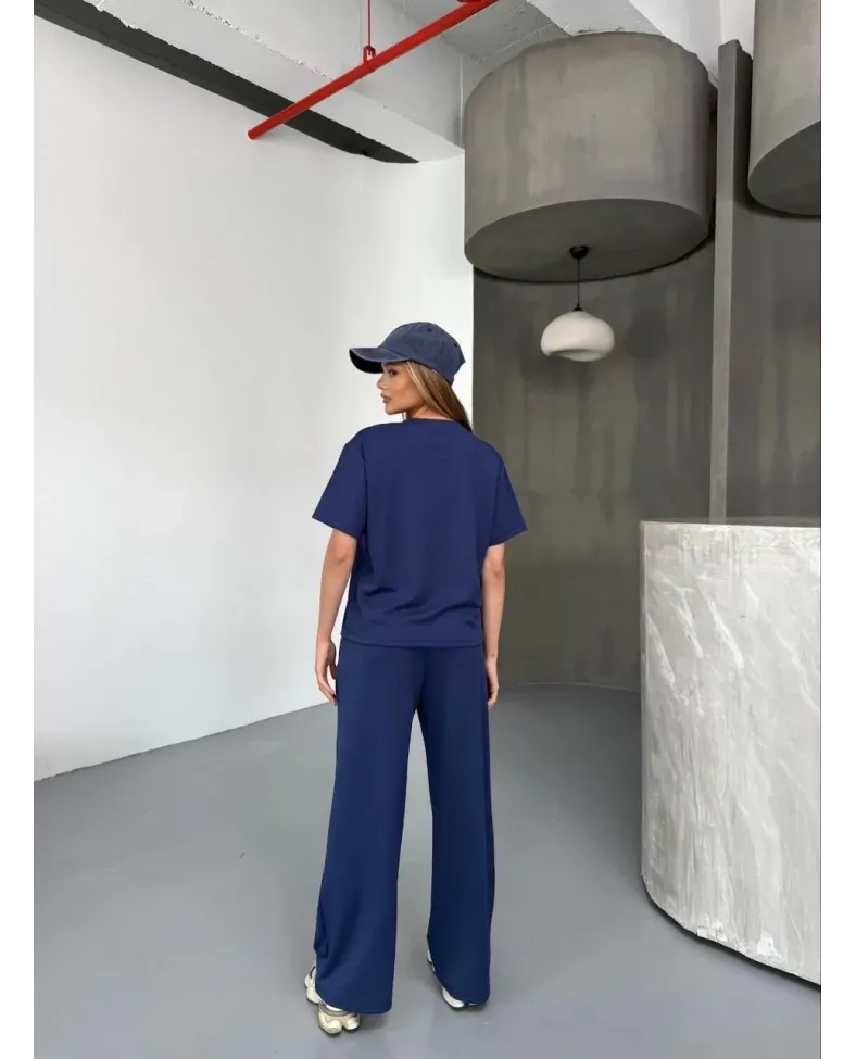 Kadın Osy Modal Yumuşak Dokulu Kumaş Kısa Kollu Bluz Rahat Pantolon ikili Takım- Lacivert Somersan Giyim | Kadın, Erkek ve Çocuk Moda