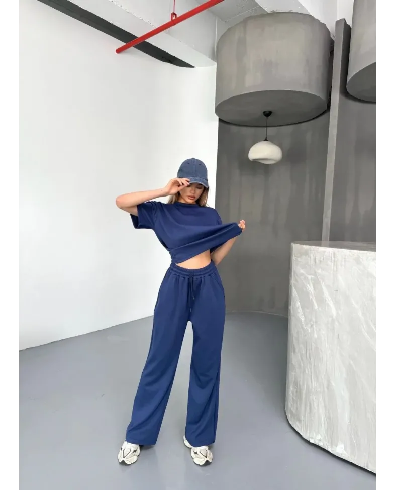 Kadın Osy Modal Yumuşak Dokulu Kumaş Kısa Kollu Bluz Rahat Pantolon ikili Takım- Lacivert Somersan Giyim | Kadın, Erkek ve Çocuk Moda