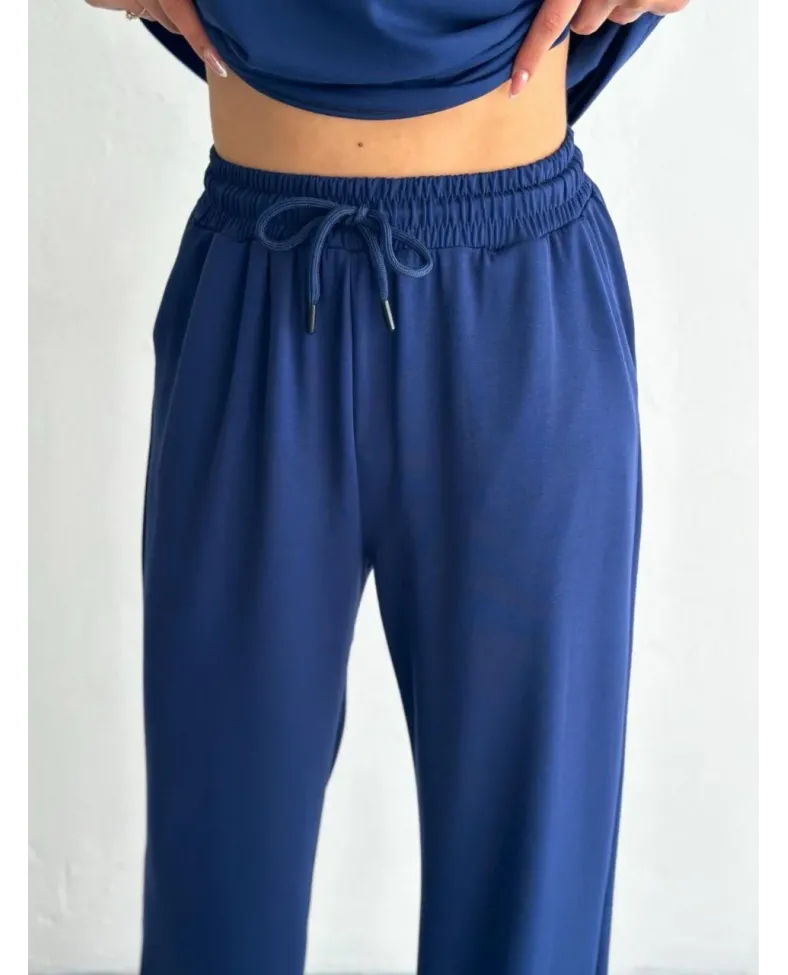 Osy Modal Yumuşak Dokulu Kısa Kollu Yakalı Pantalon ikili Takım - Lacivert