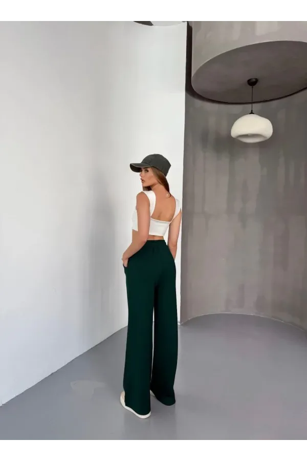 Osy Modal Yumuşak Dokulu Kumaş Nakış işlemeli Rahat Bol Paça Eşofman Pantalon - Yeşil