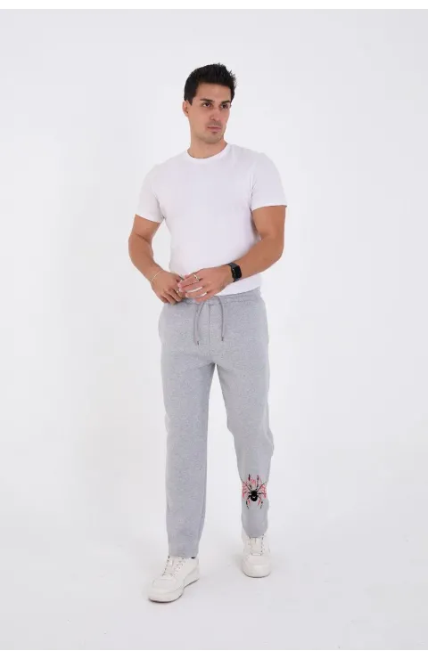 Erkek Üç İplik Baskılı Eşofman Pantolon - Gri