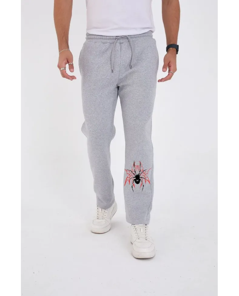 Erkek Üç İplik Baskılı Eşofman Pantolon - Gri