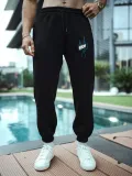 Erkek Üç İplik Baskılı Eşofman Pantolon - Siyah