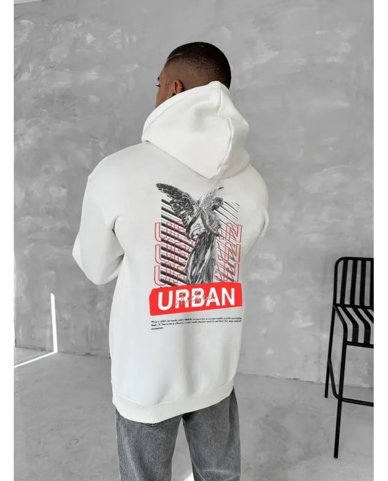 Oversize Üç İplik Kapüşonlu SweatShirt - Beyaz