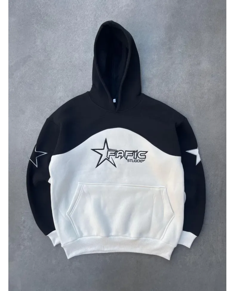 Parçalı Nakış İşlemelı Kapüşonlu SweatShirt - Siyah