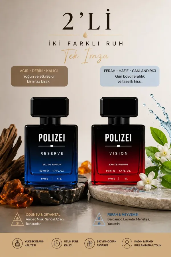 Polizei 2'Li Erkek Parfüm EDP 50 ML Kalıcı Odunsu ve Fresh koku