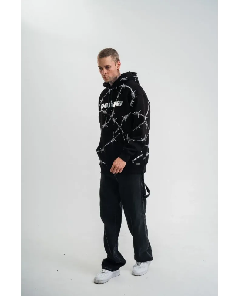 ERKEK Kapşonlu Varak ve Pano Baskılı SweatShirt- Siyah