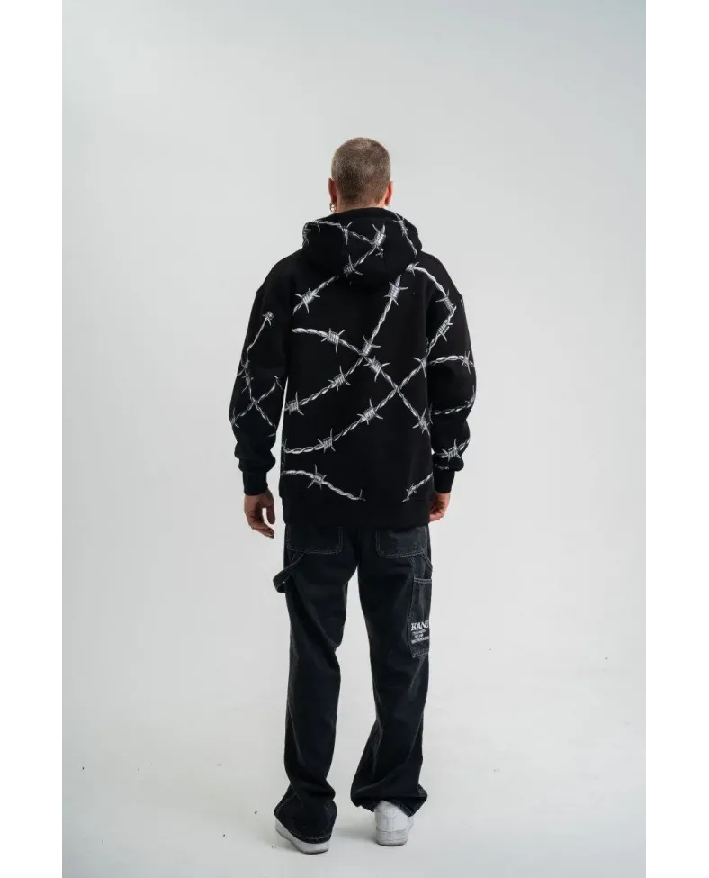 ERKEK Kapşonlu Varak ve Pano Baskılı SweatShirt- Siyah