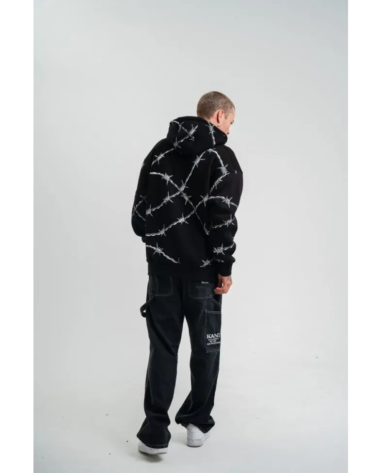 ERKEK Kapşonlu Varak ve Pano Baskılı SweatShirt- Siyah