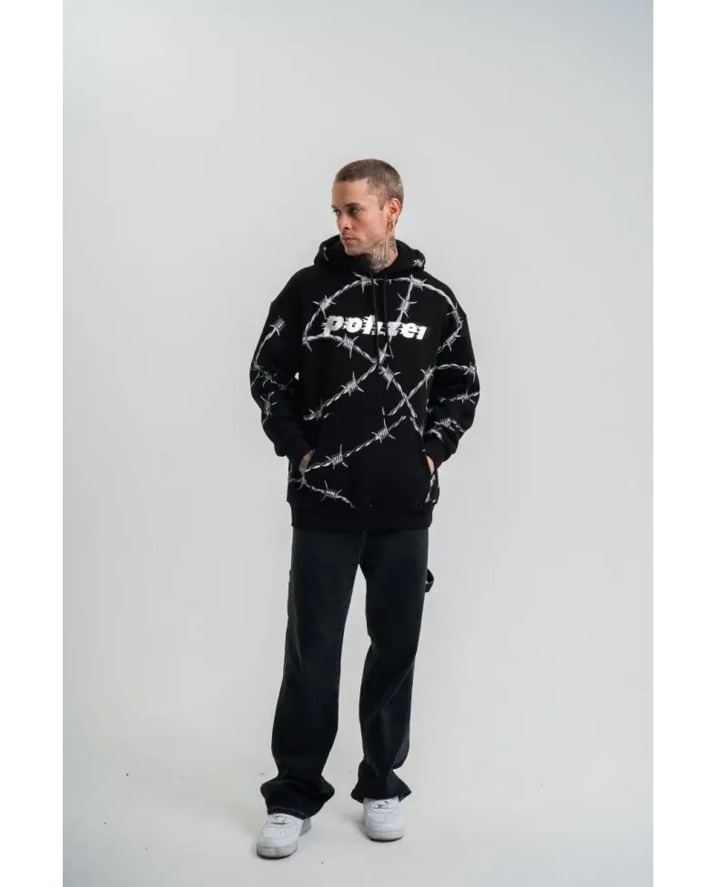 ERKEK Kapşonlu Varak ve Pano Baskılı SweatShirt- Siyah