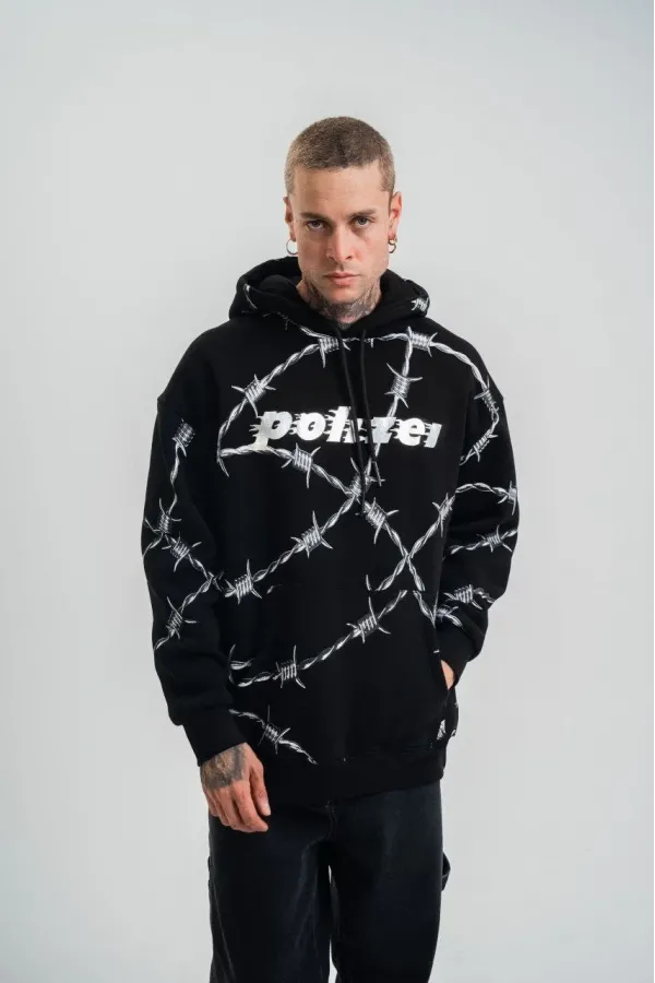 ERKEK Kapşonlu Varak ve Pano Baskılı SweatShirt- Siyah