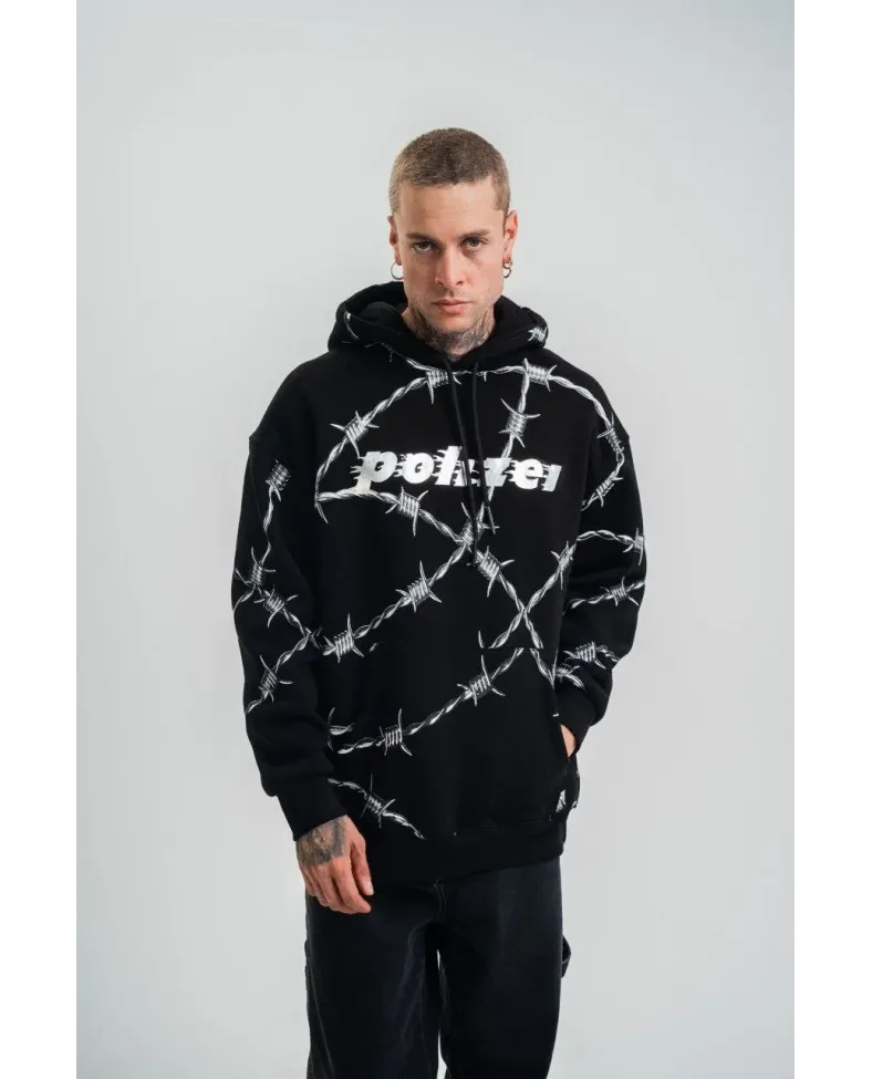 ERKEK Kapşonlu Varak ve Pano Baskılı SweatShirt- Siyah