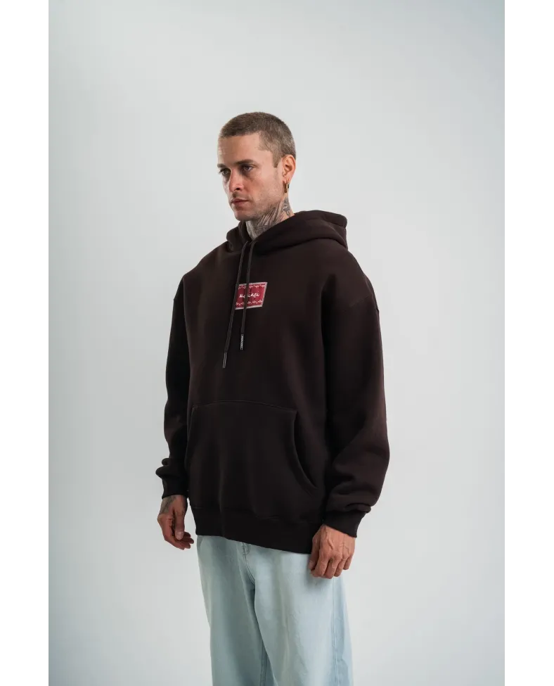 Erkek Premium Nakışlı Kapşonlu Sweatshirt Double Oversize Üç İplik Pamuklu - Siyah