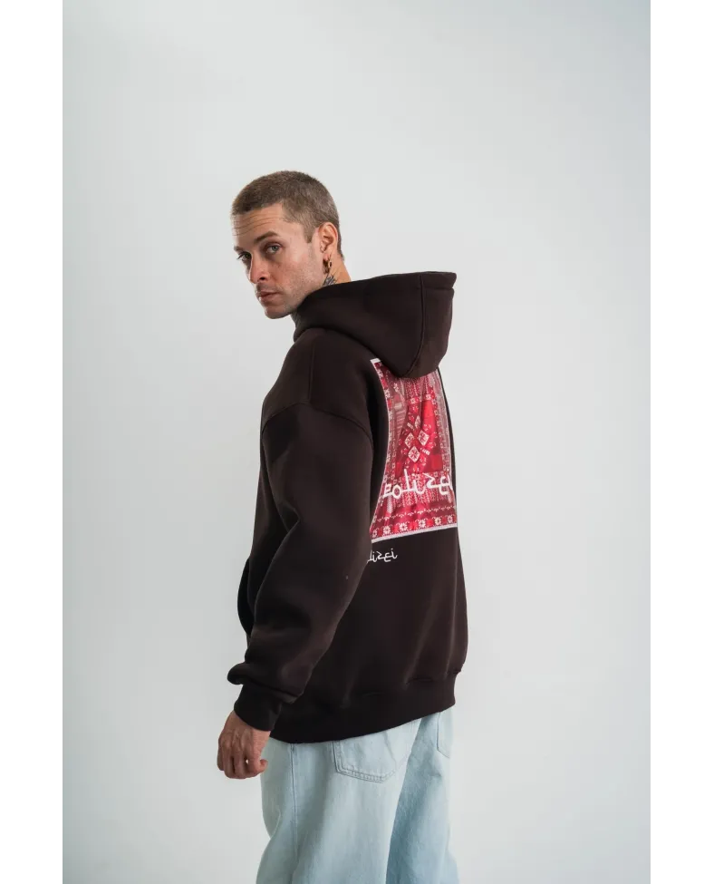 Erkek Premium Nakışlı Kapşonlu Sweatshirt Double Oversize Üç İplik Pamuklu - Siyah