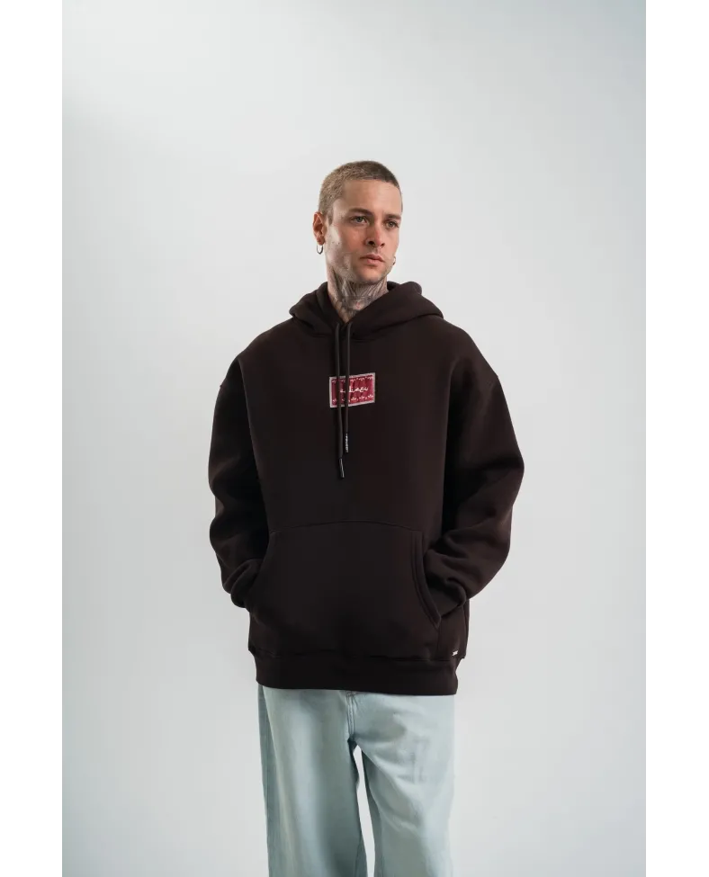 Erkek Premium Nakışlı Kapşonlu Sweatshirt Double Oversize Üç İplik Pamuklu - Siyah