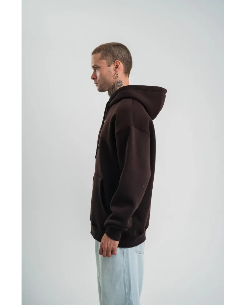 Erkek Premium Nakışlı Kapşonlu Sweatshirt Double Oversize Üç İplik Pamuklu - Siyah