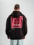 Erkek Premium Nakışlı Kapşonlu Sweatshirt Double Oversize Üç İplik Pamuklu - Siyah