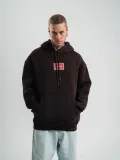 Erkek Premium Nakışlı Kapşonlu Sweatshirt Double Oversize Üç İplik Pamuklu - Siyah