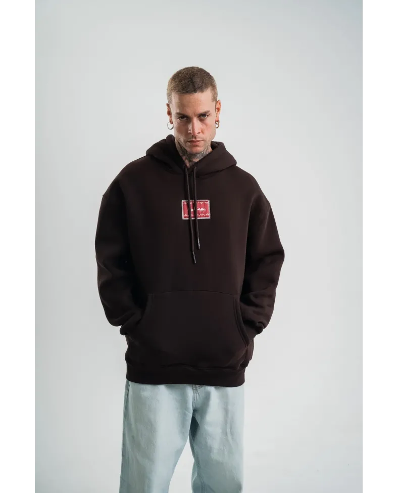 Erkek Premium Nakışlı Kapşonlu Sweatshirt Double Oversize Üç İplik Pamuklu - Siyah