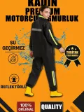Premium Kadın Motorcu Kurye Yağmurluk Takım Su Geçirmez PVC Reflektörlü TÜBİTAK - Siyah