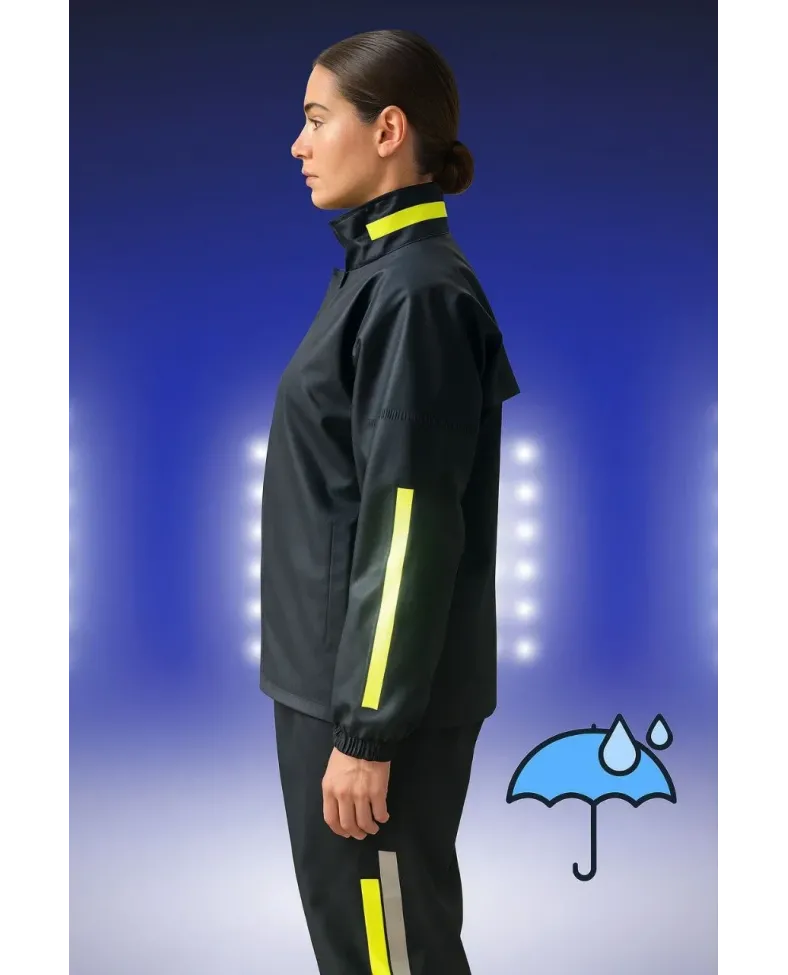 Premium Kadın Motorcu Kurye Yağmurluk Takım Su Geçirmez PVC Reflektörlü TÜBİTAK - Siyah