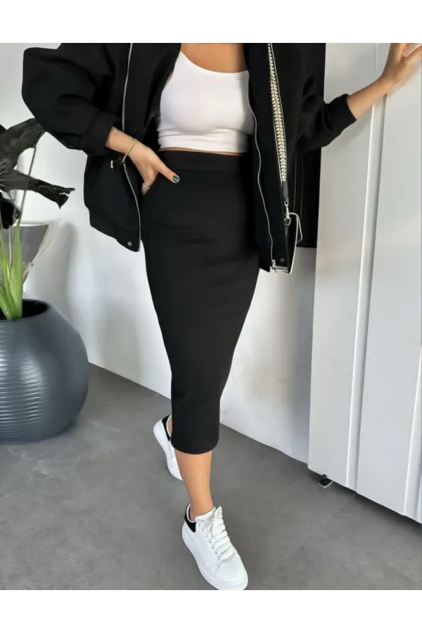 RYSE Kadın Mevsim Kaşe Fermuarlı Ceket Etek Takım Kaşmir Ceket Etekli İkili - Etek Takım