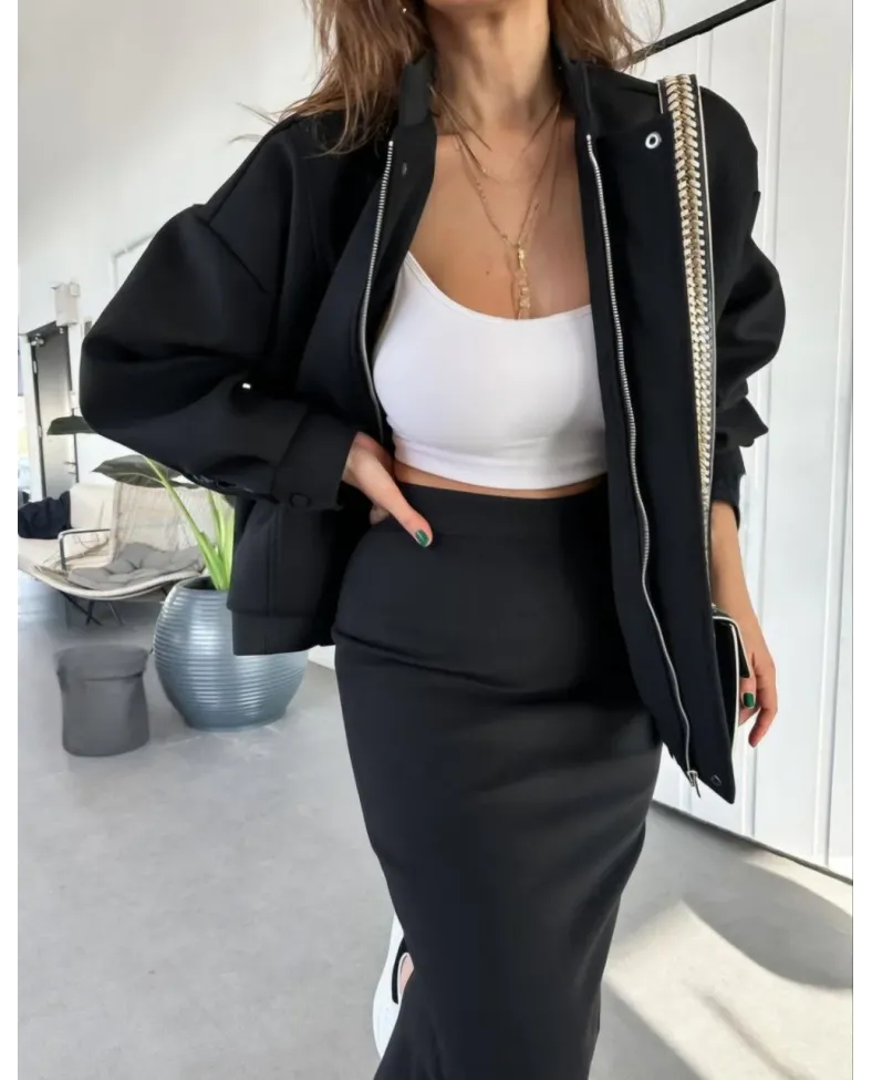 RYSE Kadın Mevsim Kaşe Fermuarlı Ceket Etek Takım Kaşmir Ceket Etekli İkili - Etek Takım Somersan Giyim | Kadın, Erkek ve Çocuk Moda