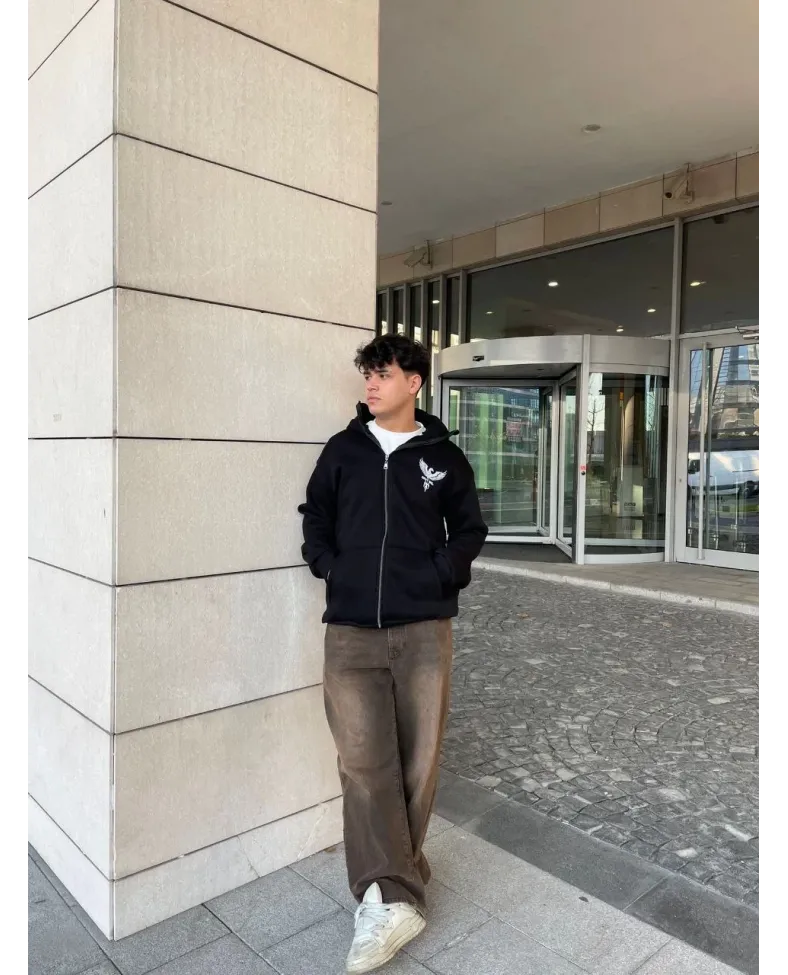 Samuray kapüşonlu ZIP Fermuarlı kapüşonlu SweatShirt - Siyah