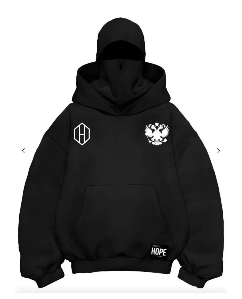 Samuray Ninja Çift Kapşonlu ZIP Fermuarlı Kanguru Çepli Tam Fermuarlı ön Arka - Siyah