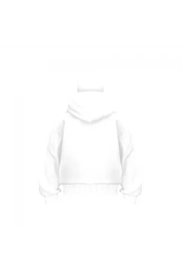 Samuray Ninja Çift Kapşonlu ZIP Fermuarlı Kanguru Çepli Tam Fermuarlı Hoodie Swetshirt - Beyaz