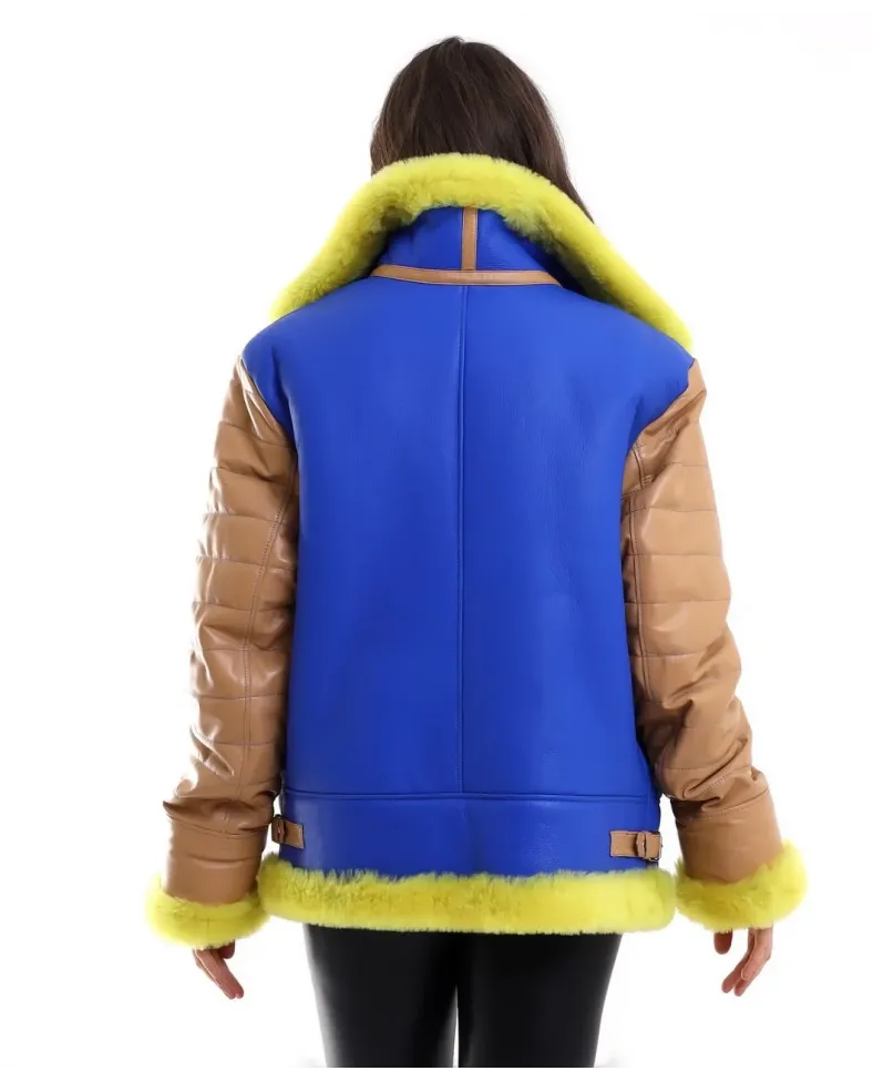 Kadın Koyun Derisi Pilot Hakiki Kürk - Sarı