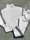 Şeritli Üç İplik Eşofman Takım - Beyaz