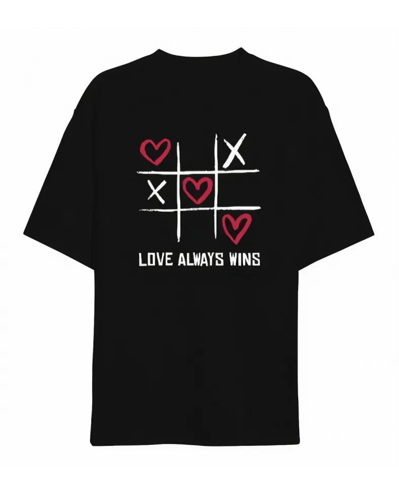 Sevgililer Günü İçin Özel Tasarım Love Always Wıns Baskılı T-shirt - Siyah