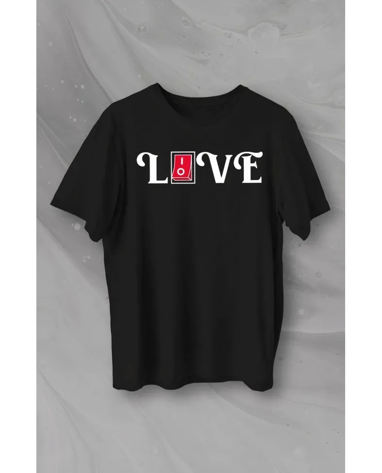 Sevgililer Günü İçin Özel Tasarım Love Baskılı T-shirt - Siyah